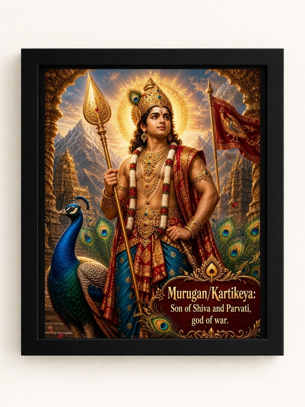 Murugan/Kartikeya Hindu God A.I. Art Print 8x10 Framed